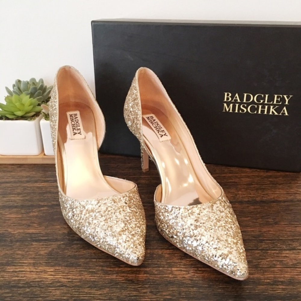 Badgley Mischka Daisy Glitter Gold Heel